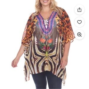 New White Mark Leopard Tiger Peacock Animal Print Caftan Top Womens Plus Size OS